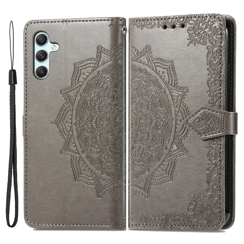 For Samsung Galaxy A55 5G Cell Phone Case Magnetic Embossed Mandala Floral Shell - Grey