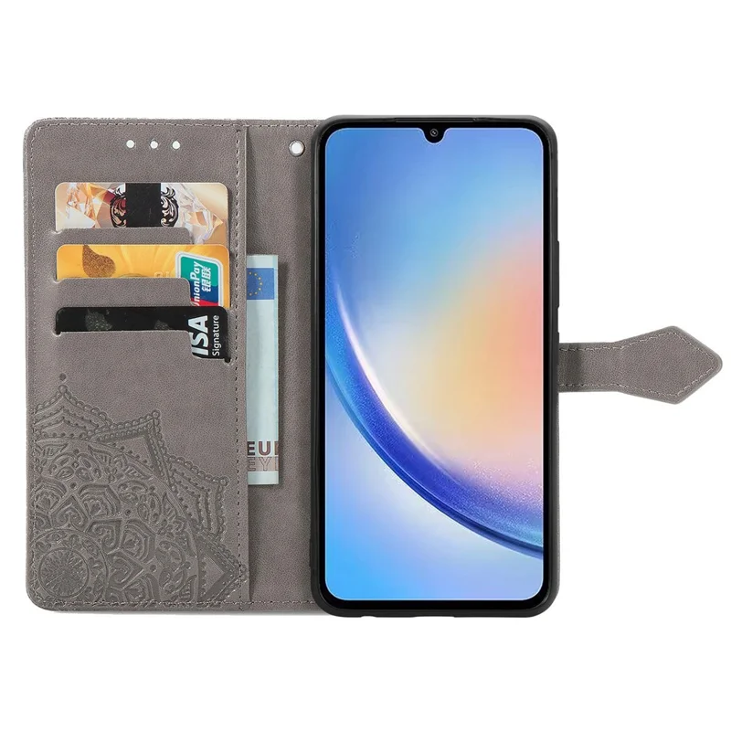 For Samsung Galaxy A55 5G Cell Phone Case Magnetic Embossed Mandala Floral Shell - Grey