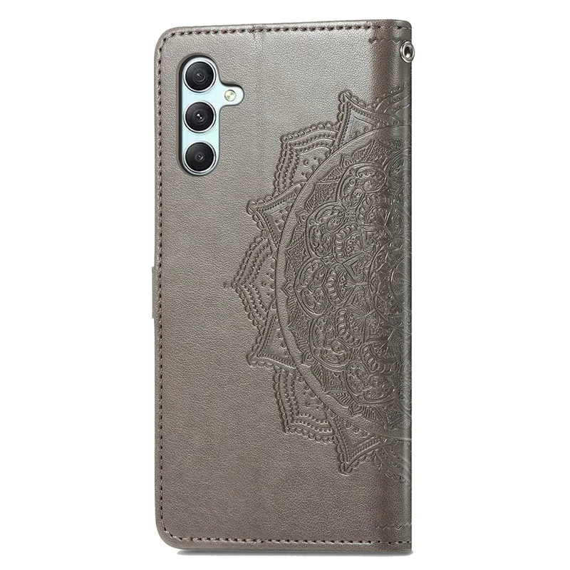 For Samsung Galaxy A55 5G Cell Phone Case Magnetic Embossed Mandala Floral Shell - Grey