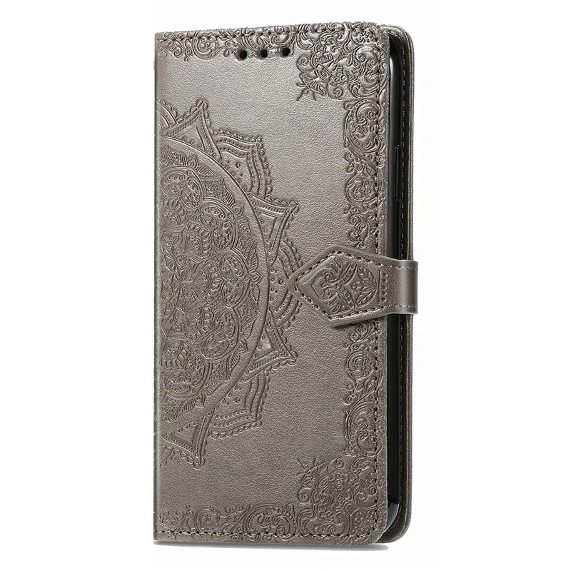 For Samsung Galaxy A55 5G Cell Phone Case Magnetic Embossed Mandala Floral Shell - Grey