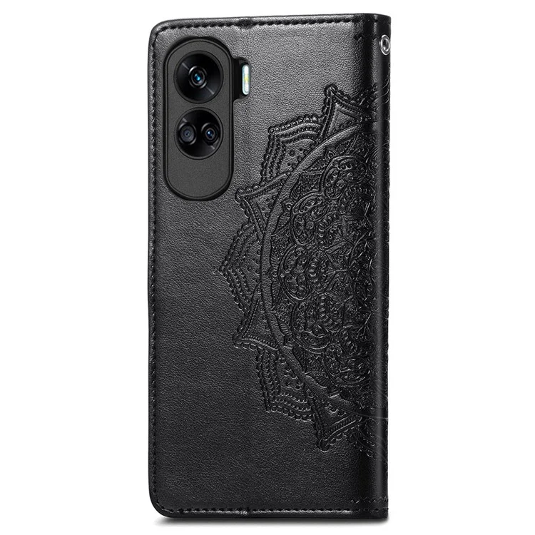 For Honor X50i 5G / 90 Lite 5G Case with Strap Wallet Leather Cover Mandala Embossed - Black