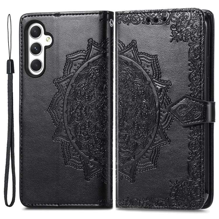 Para Samsung Galaxy A35 5G Mandala Mandala Floral PU Leather+TPU Phone Cover - Negro