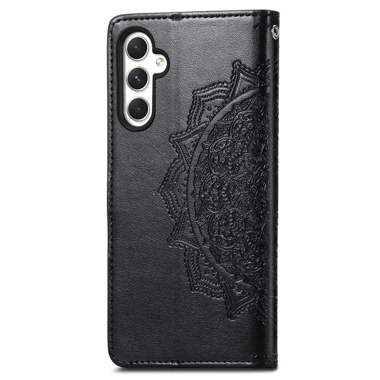 Para Samsung Galaxy A35 5G Mandala Mandala Floral PU Leather+TPU Phone Cover - Negro