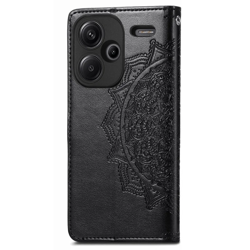 Para Xiaomi Redmi Note 13 Pro+ 5G Case Mandala Leather Phone Cover com 3 Slots de Cartão Carteira - Preto
