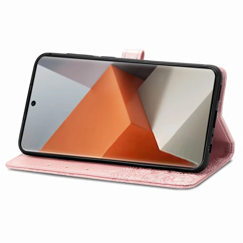 For Xiaomi Redmi Note 13 Pro+ 5G Case Mandala Leather Phone Cover with 3 Card Slots Wallet - Rose Gold