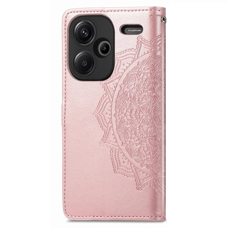 For Xiaomi Redmi Note 13 Pro+ 5G Case Mandala Leather Phone Cover with 3 Card Slots Wallet - Rose Gold