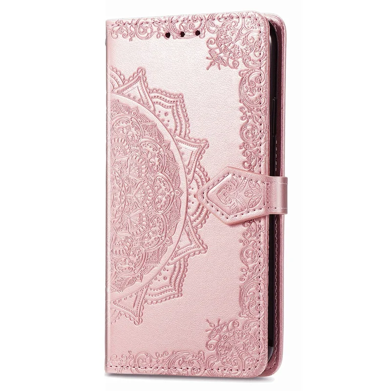 For Xiaomi Redmi Note 13 Pro+ 5G Case Mandala Leather Phone Cover with 3 Card Slots Wallet - Rose Gold