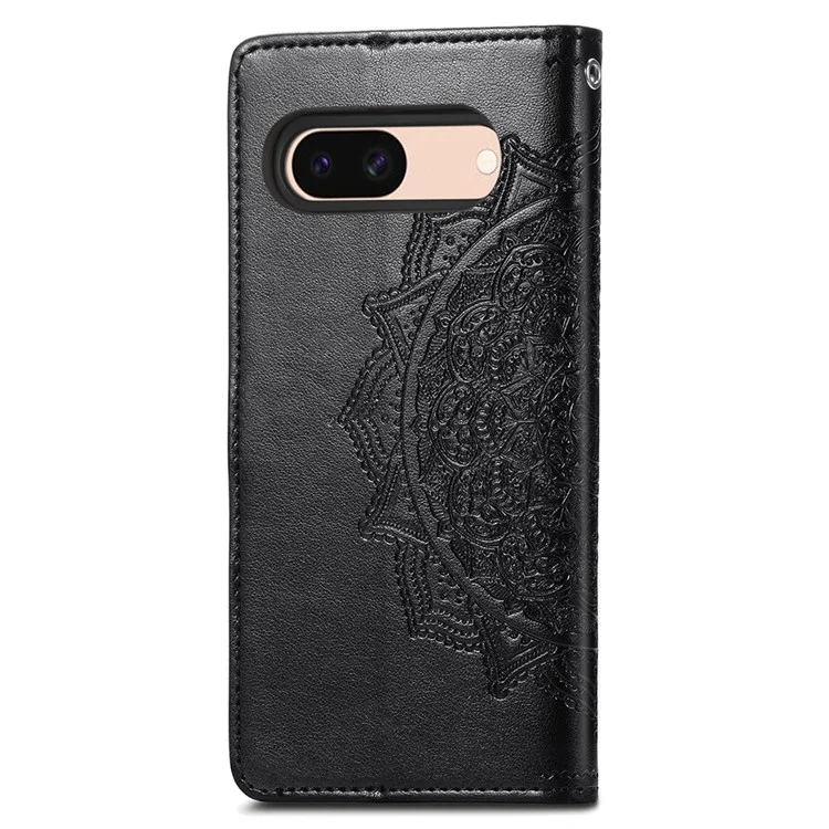 Para o Google Pixel 8a Caso Flip Wallet PU Couro Mandala em Relevo Capa de Telefone - Preto