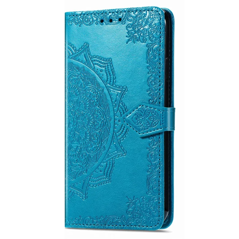 For Google Pixel 8a Case Flip Wallet PU Leather Mandala Embossed Design Phone Cover - Blue