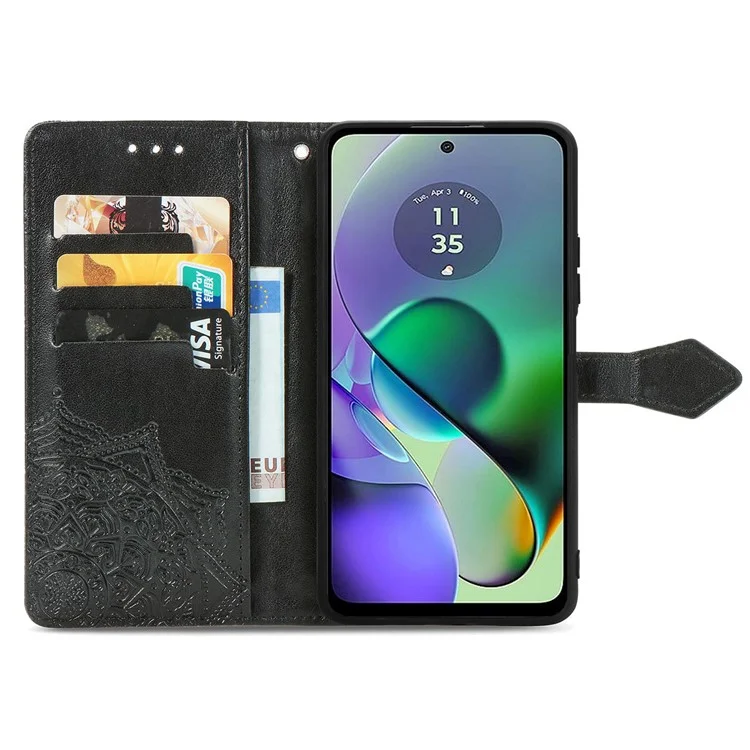 Für Motorola Moto G54 5G Hülle PU Leder Mandala Muster Magnetische Verschluss Brieftasche Telefonabdeckung - Schwarz