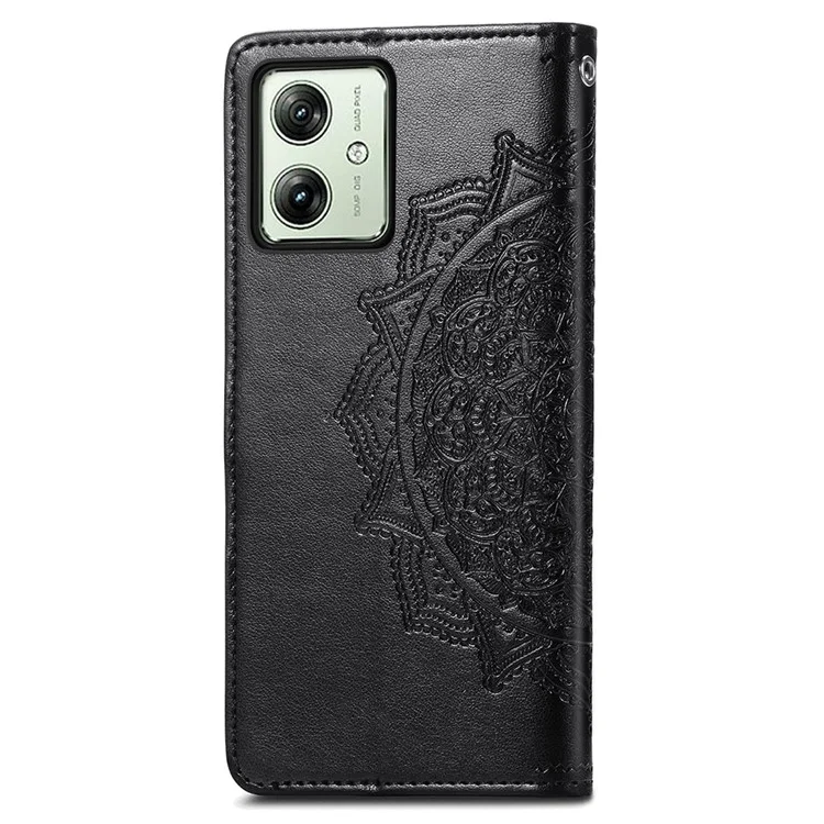 For Motorola Moto G54 5G Case PU Leather Mandala Pattern Magnetic Closure Wallet Phone Cover - Black