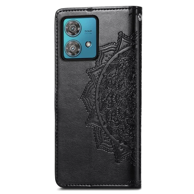 Per Motorola Edge 40 Neo 5G Cover Mandala Embossed PU Leather 3 Slot Carte Telefono - Nero