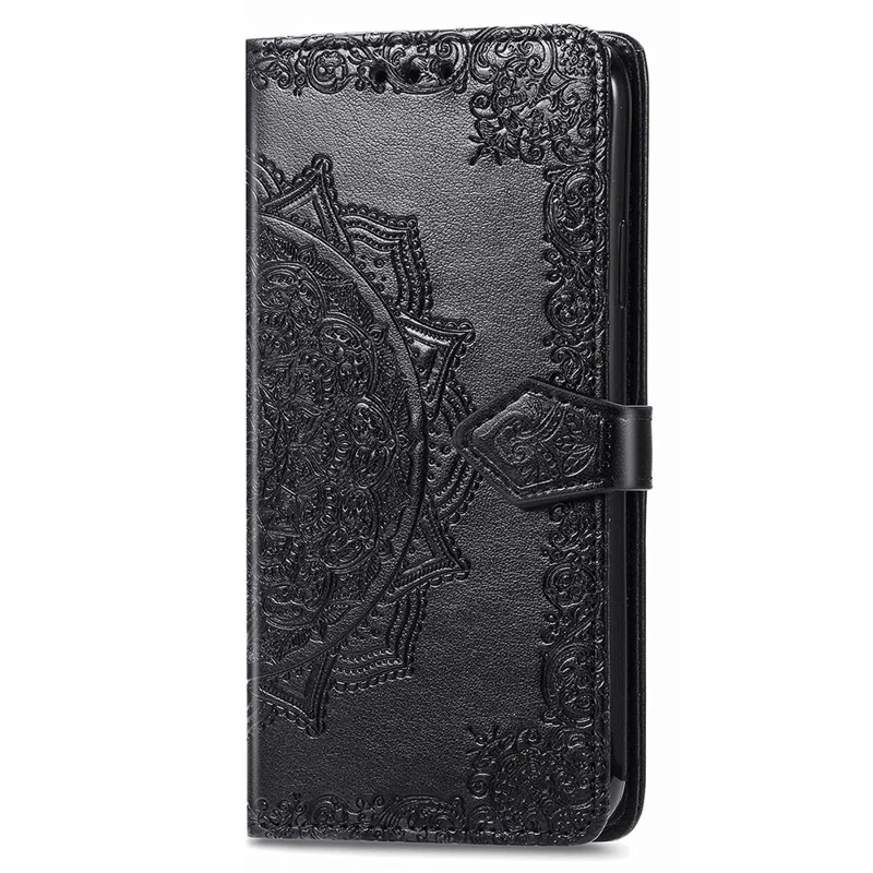 For Motorola Edge 40 Neo 5G Case Mandala Embossed PU Leather 3 Card Slots Phone Cover - Black