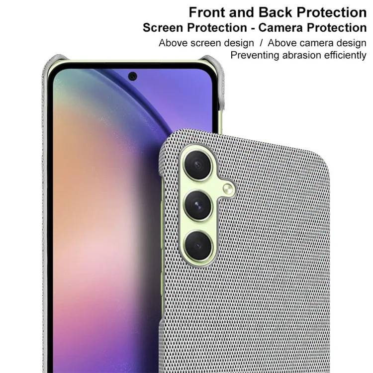 IMAK Série Ruiyi para Samsung Galaxy A35 5G Case Couro+PC Capa de Telefone Textura de Tecido - Cinza Claro 