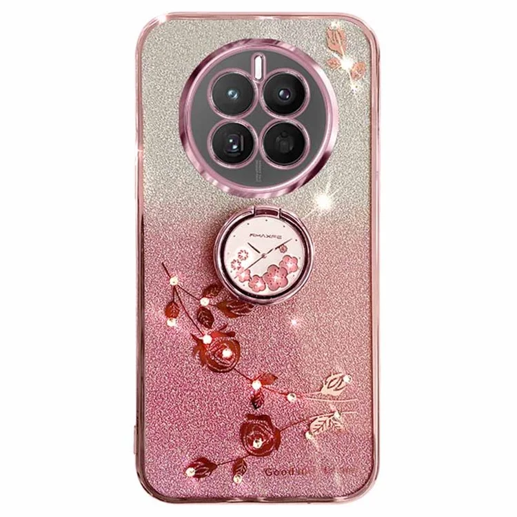 KADEM For Realme 12 4G / 12+ 5G Funda con soporte Rhinestone Flower Anti-Drop TPU Funda para teléfono - Rose Gold