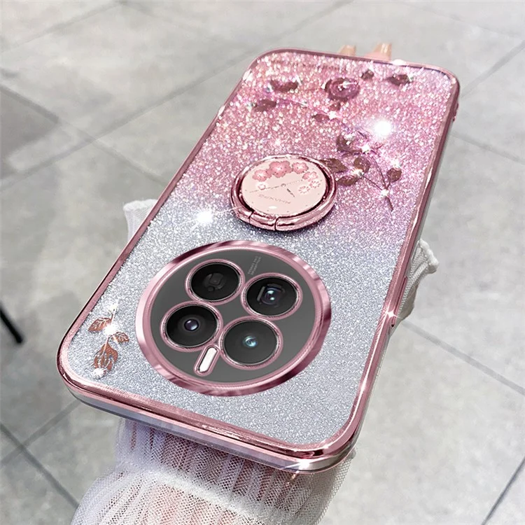 KADEM For Realme 12 4G / 12+ 5G Funda con soporte Rhinestone Flower Anti-Drop TPU Funda para teléfono - Rose Gold