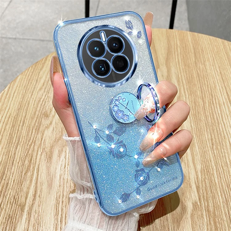 Kadem Para Realme 12+ 5g Kickstand Case Rhinestone Flower Anti-Drop TPU Tampa - Rosa Ouro