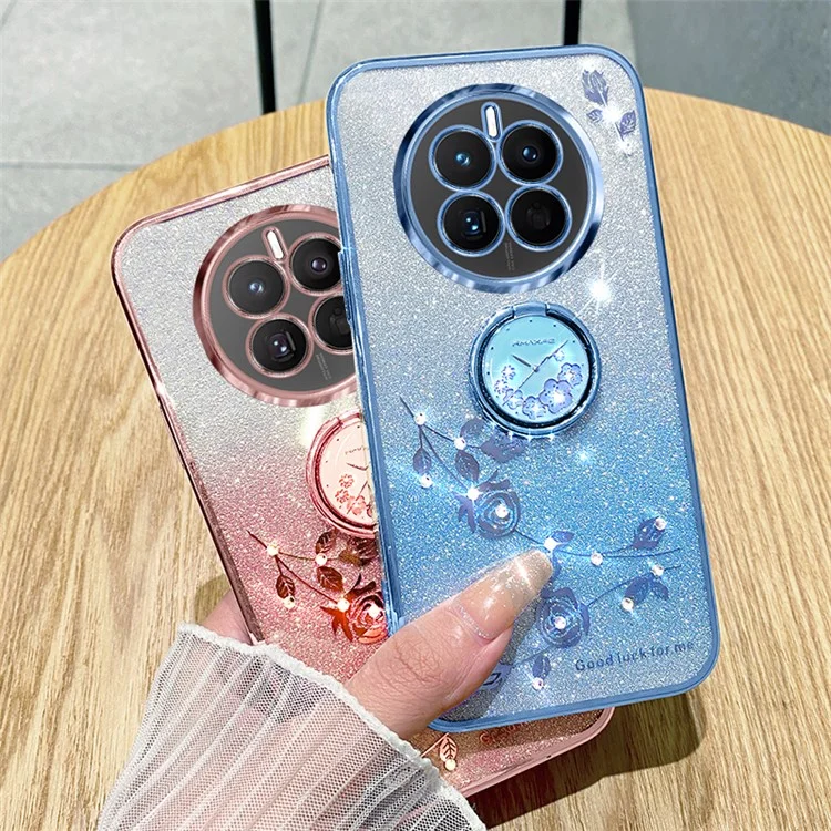 KADEM For Realme 12 4G / 12+ 5G Funda con soporte Rhinestone Flower Anti-Drop TPU Funda para teléfono - Rose Gold