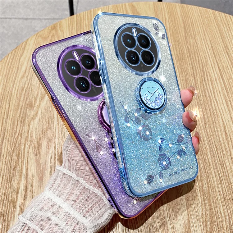 KADEM For Realme 12 4G / 12+ 5G Funda con soporte Rhinestone Flower Anti-Drop TPU Funda para teléfono - Rose Gold