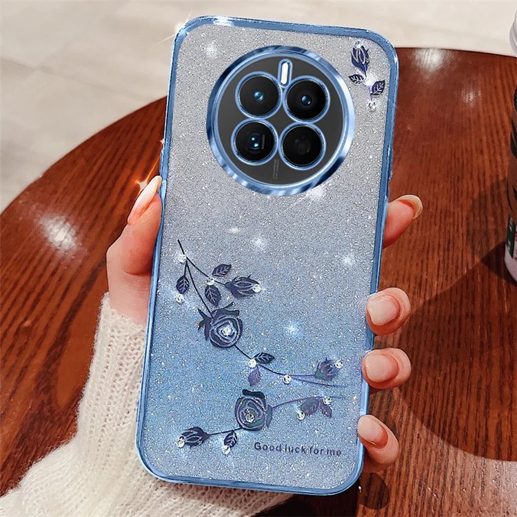 KADEM For Realme 12+ 5G Glitter Case Gradient Bling Flower TPU Phone Cover - Blue