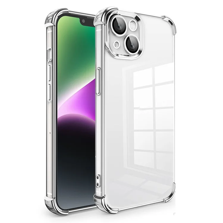 Para iPhone 13 TPU Case Electroplated Edge Phone Cover com PVC Lens Film - Prata