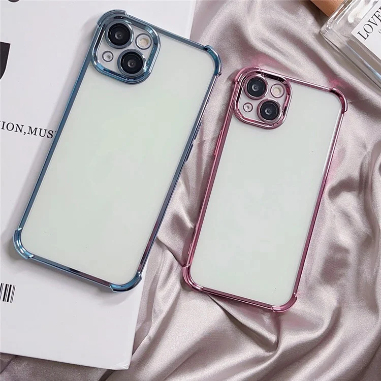 Para iPhone 13 TPU Case Electroplated Edge Phone Cover com PVC Lens Film - Prata
