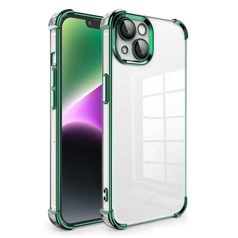 For iPhone 13 TPU Case Electroplated Edge Phone Cover with PVC Lens Film - Green