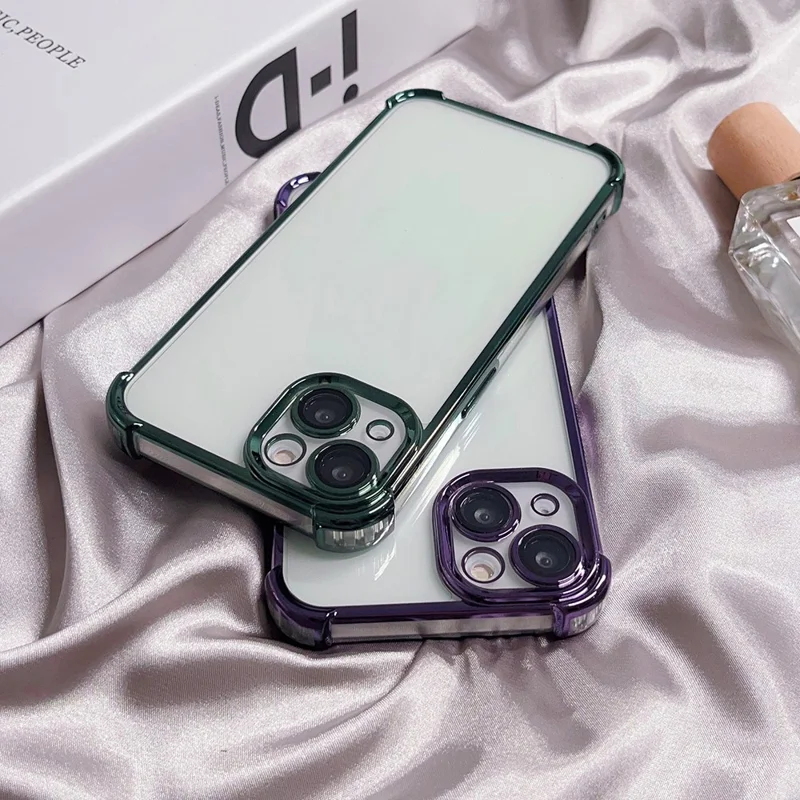 For iPhone 13 TPU Case Electroplated Edge Phone Cover with PVC Lens Film - Green
