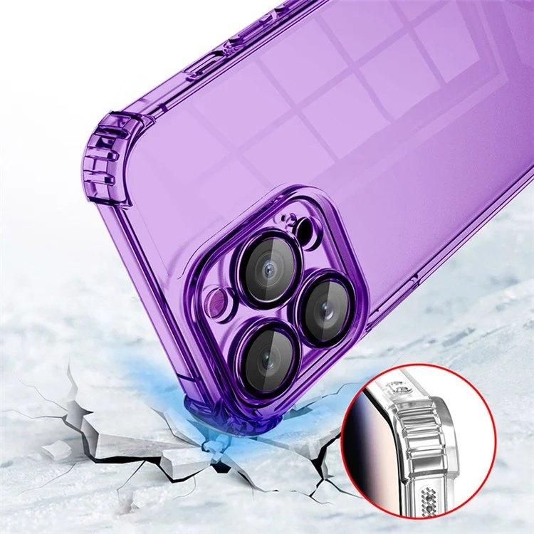 For iPhone 14 Pro Case TPU Shock-Absorption Phone Cover with PVC Lens Film - Transparent Black