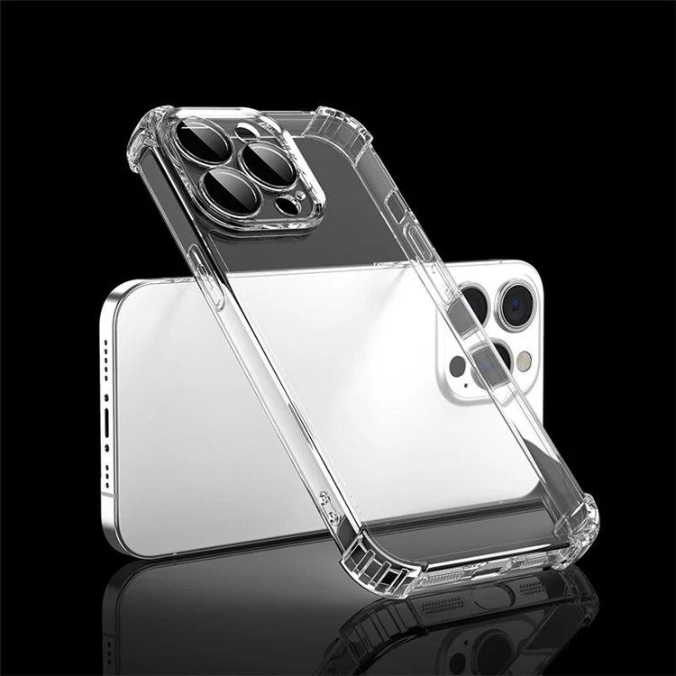 For iPhone 14 Pro Case TPU Shock-Absorption Phone Cover with PVC Lens Film - Transparent Black