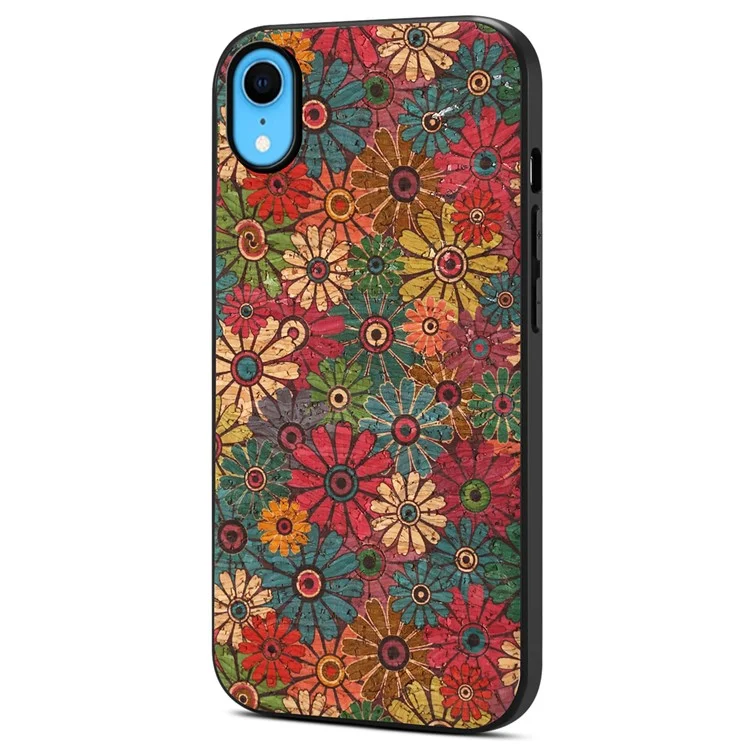 Para Iphone XR Case PU Leather+PC+TPU Padrão Floral Tampa Anti-queda - Primavera / Verde