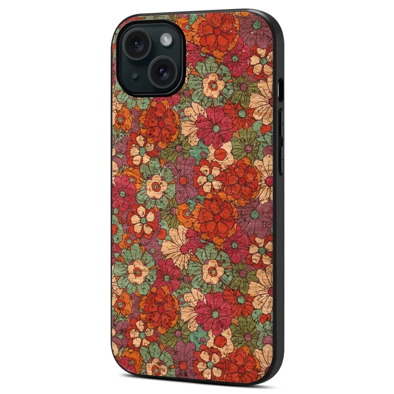 For iPhone 15 Plus Case PU Leather Non-Slip Grip Printing Flower Back Cover - Summer / Red