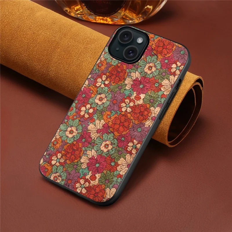 For iPhone 15 Plus Case PU Leather Non-Slip Grip Printing Flower Back Cover - Summer / Red