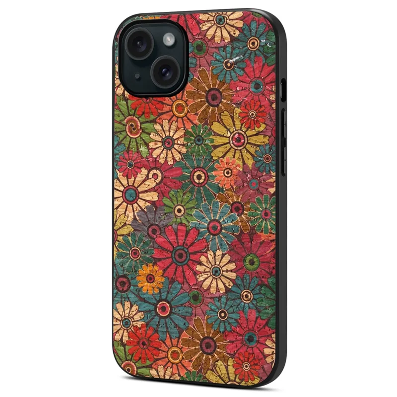 For iPhone 15 Plus Case PU Leather Non-Slip Grip Printing Flower Back Cover - Spring / Green