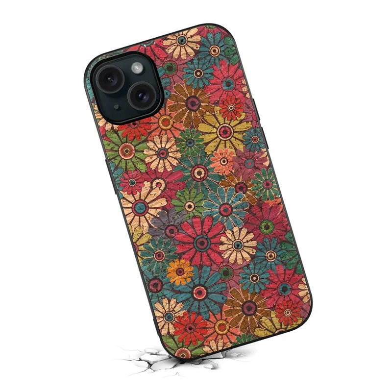 For iPhone 15 Plus Case PU Leather Non-Slip Grip Printing Flower Back Cover - Spring / Green