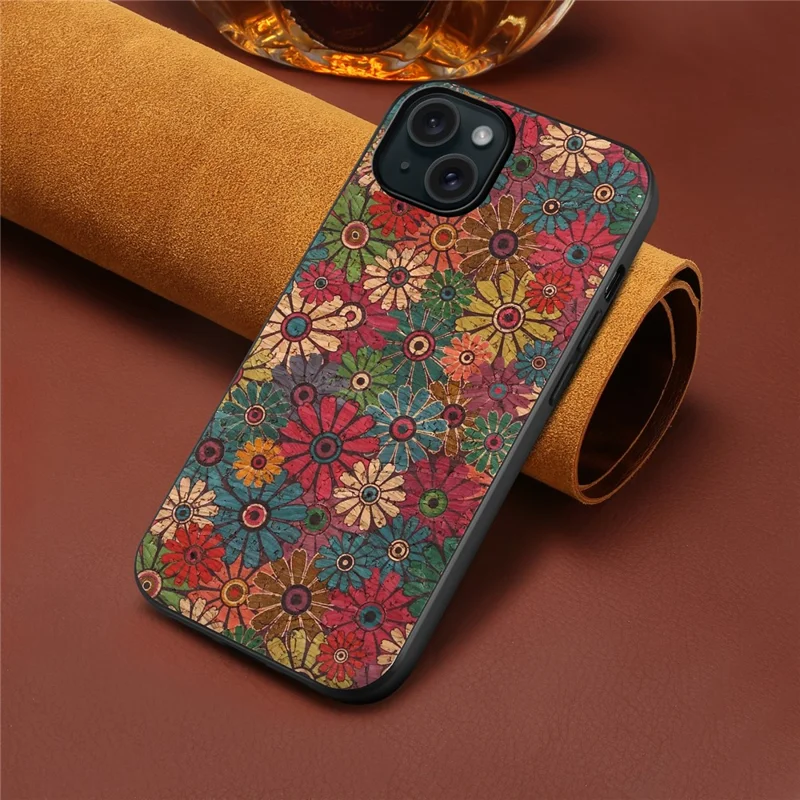 For iPhone 15 Plus Case PU Leather Non-Slip Grip Printing Flower Back Cover - Spring / Green