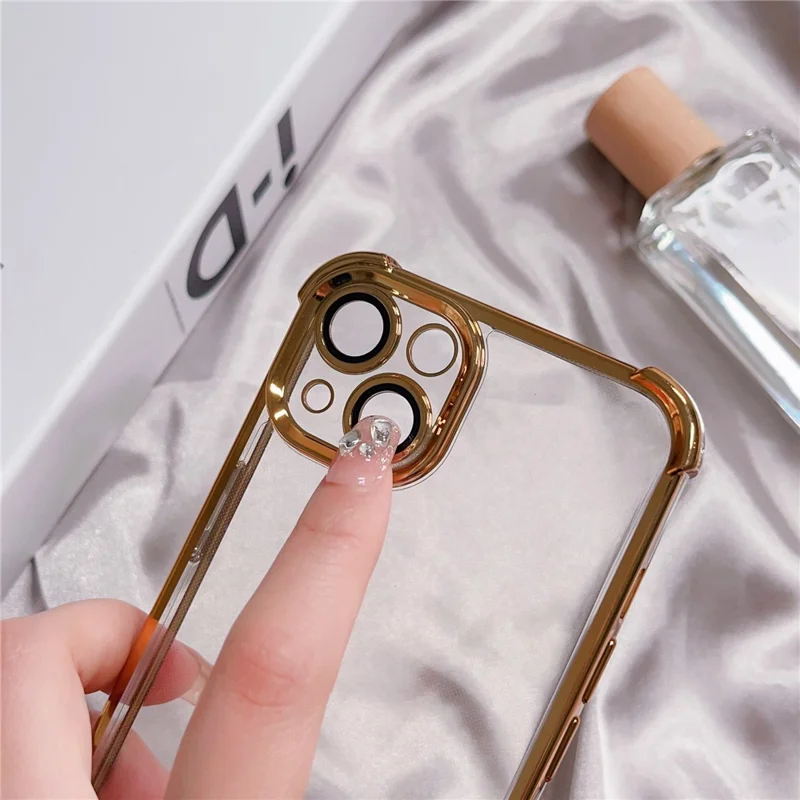 Für iPhone 15 Plus Case TPU Cushion Verstärkte Ecken Handyhülle mit PVC-Linsenfilm - Champagner Gold