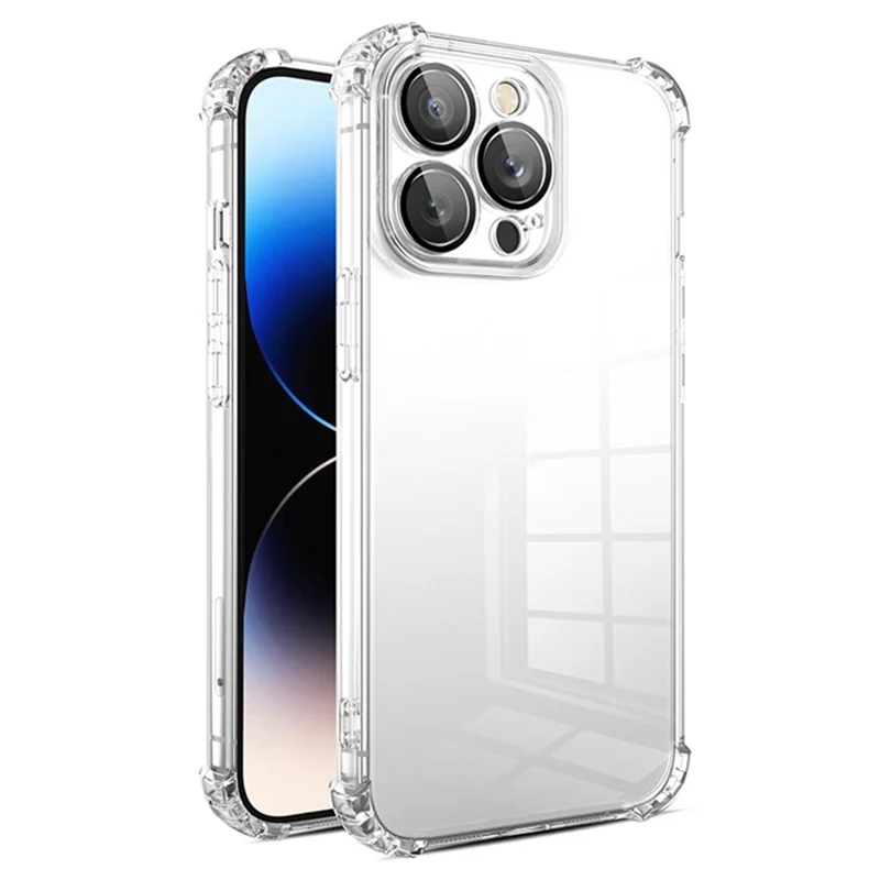 For iPhone 15 Pro Max Case TPU Shock-Absorption Flexible Phone Cover with PVC Lens Film - Transparent