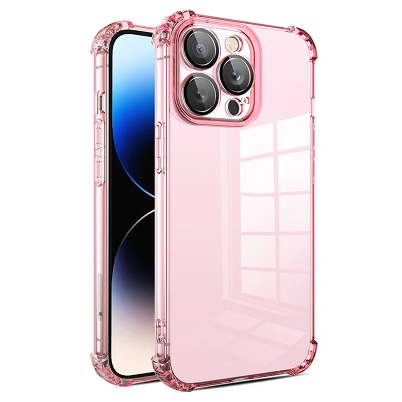 For iPhone 15 Pro Max Case TPU Shock-Absorption Flexible Phone Cover with PVC Lens Film - Pink