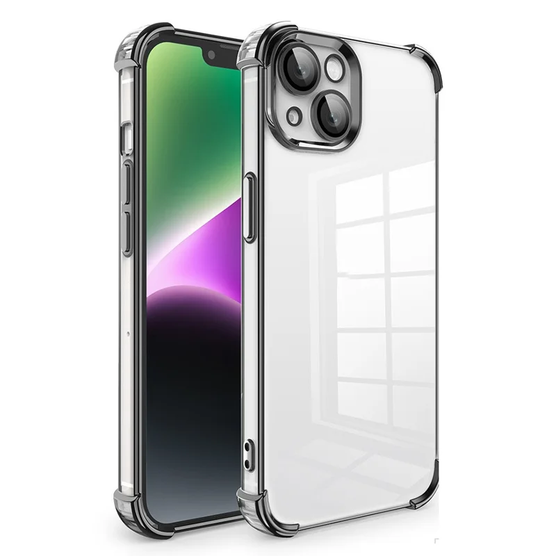 Pour L'iphone 14 Coungers de Coins de Protection TPU TPU Avec un Film D'objectif PVC - Noir