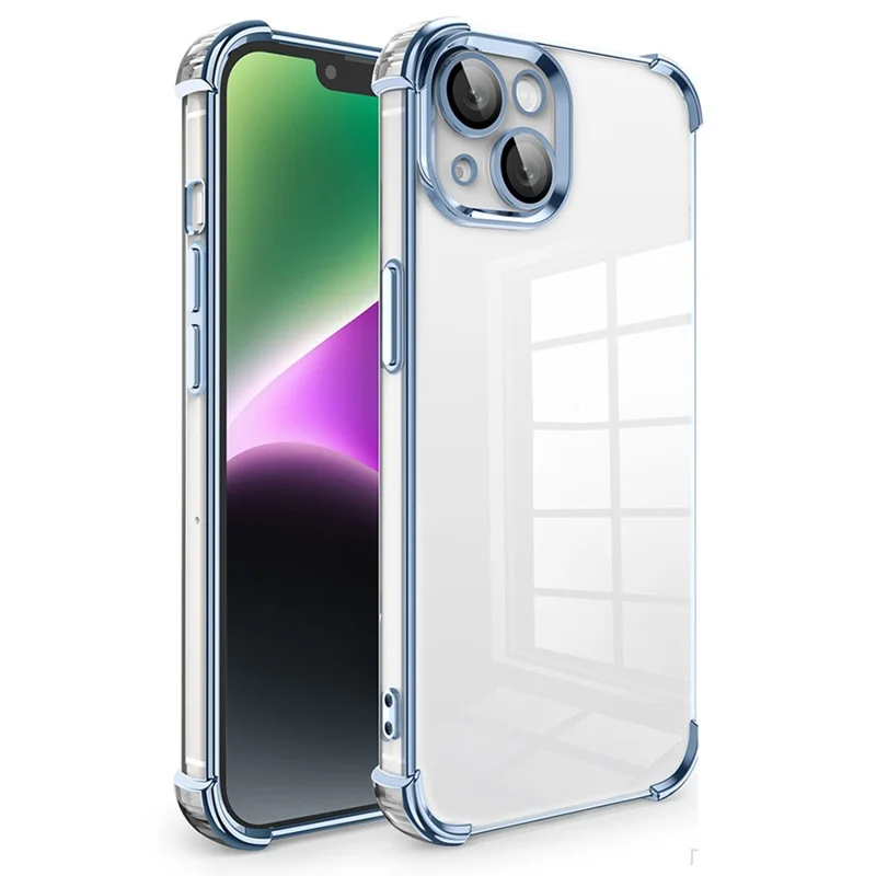 For iPhone 14 Case Corners Protection TPU Phone Cover with PVC Lens Film - Blue