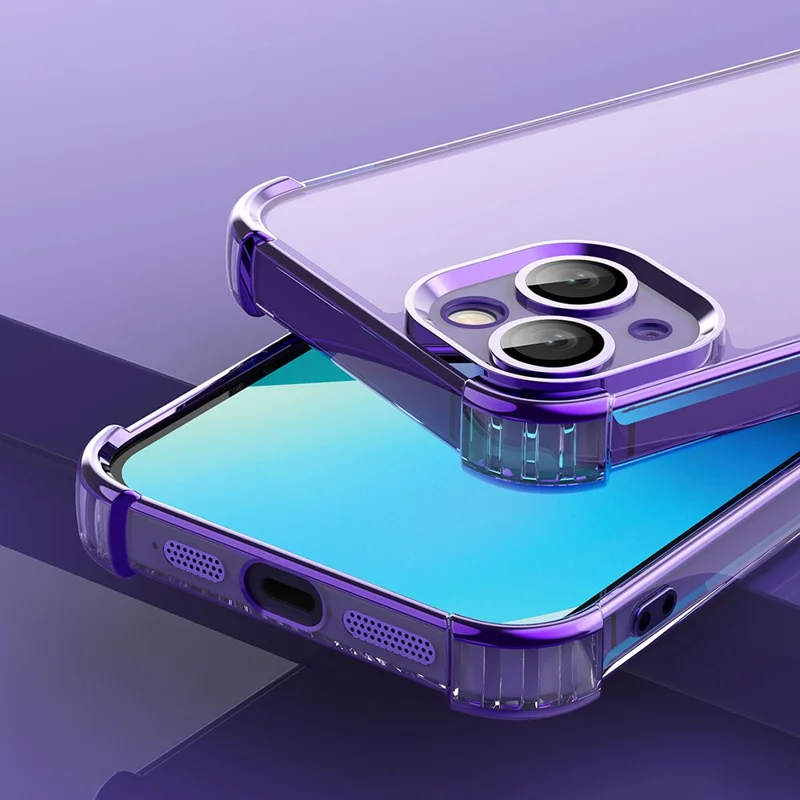 For iPhone 14 Case Corners Protection TPU Phone Cover with PVC Lens Film - Blue