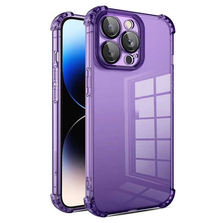 Pour iPhone 14 Pro Case Drop Protection Soft TPU Phone Cover with PVC Lens Protector - Dark Purple