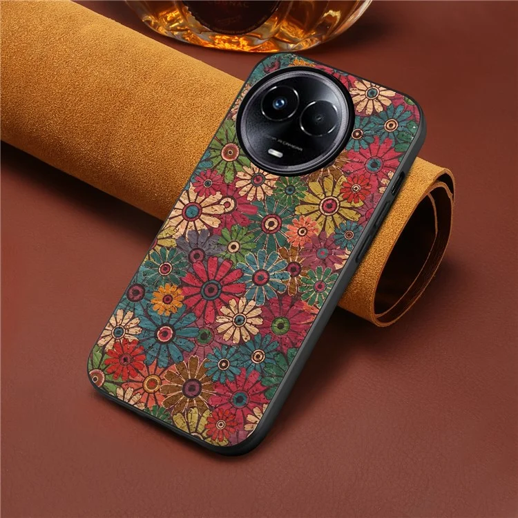 For Realme 11 5G (Global) / 11x 5G Cover Four Seasons Flowers Leather+TPU+PC Phone Case - Spring  /  Green