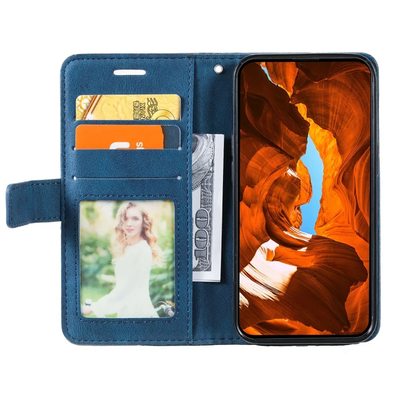 For iPhone 13 Pro Max Case Wallet Phone Leather Cover Lines Imprinted - Blue