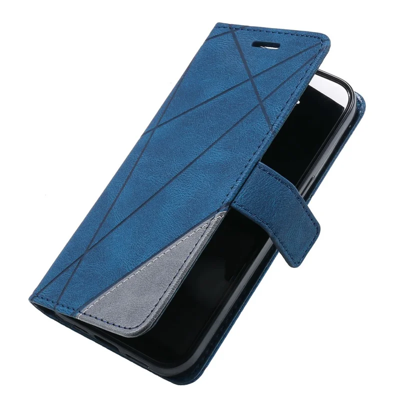 For iPhone 13 Pro Max Case Wallet Phone Leather Cover Lines Imprinted - Blue