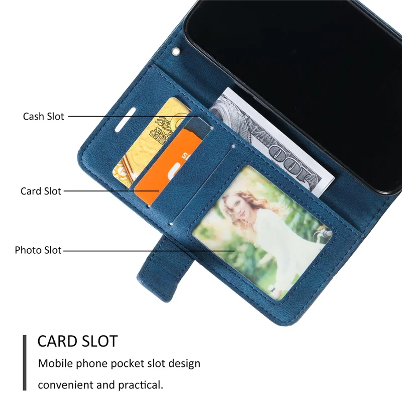 For iPhone 13 Pro Max Case Wallet Phone Leather Cover Lines Imprinted - Blue