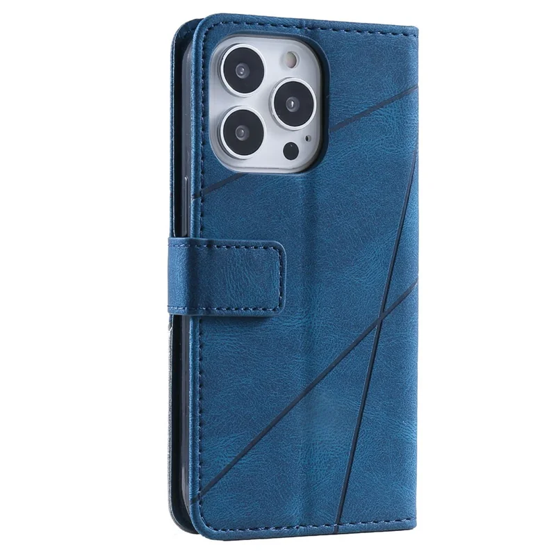 For iPhone 13 Pro Max Case Wallet Phone Leather Cover Lines Imprinted - Blue