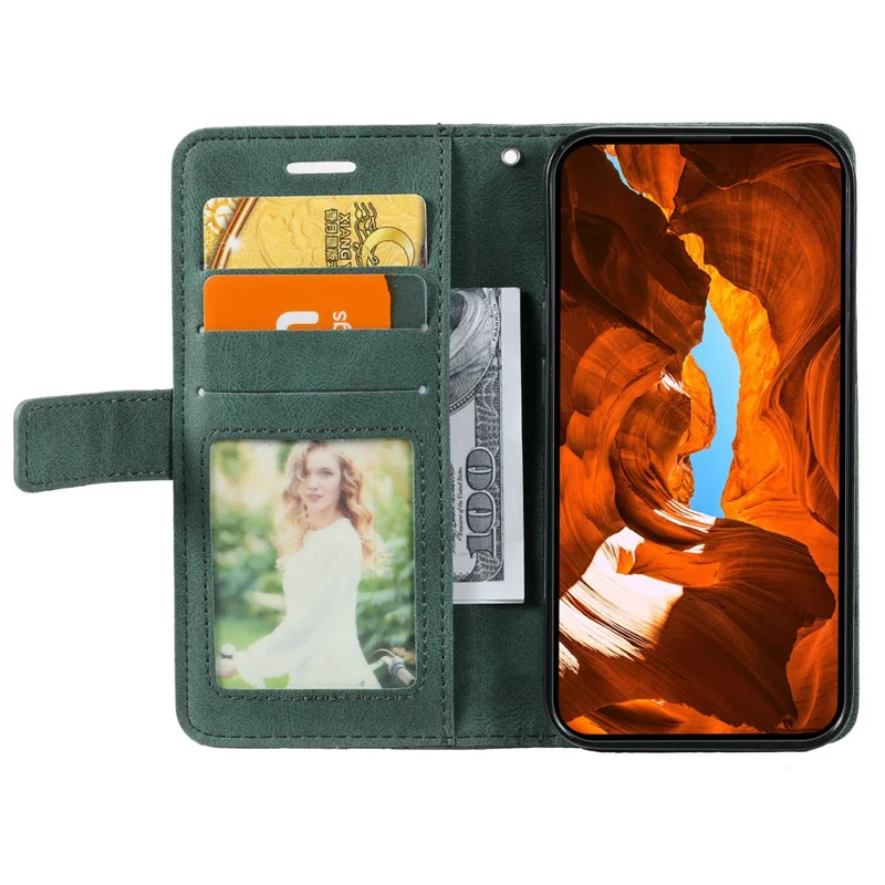 For iPhone 13 Pro Max Case Wallet Phone Leather Cover Lines Imprinted - Green