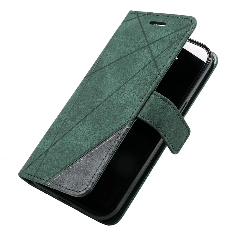 For iPhone 13 Pro Max Case Wallet Phone Leather Cover Lines Imprinted - Green
